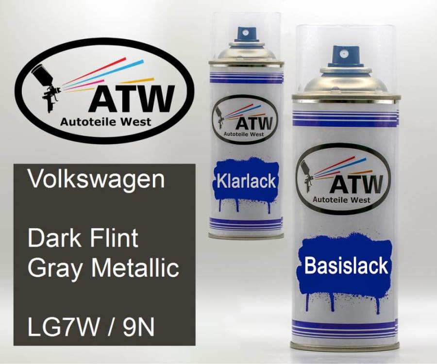 Volkswagen, Dark Flint Gray Metallic, LG7W / 9N: 400ml Sprühdose + 400ml Klarlack - Set, von ATW Autoteile West.